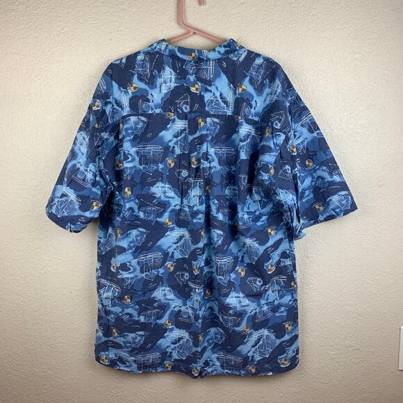 M.E. Sport Vintage Hawaiian Sail Boat Button Up Shirt Mens Sz XL - Picture 2 of 7